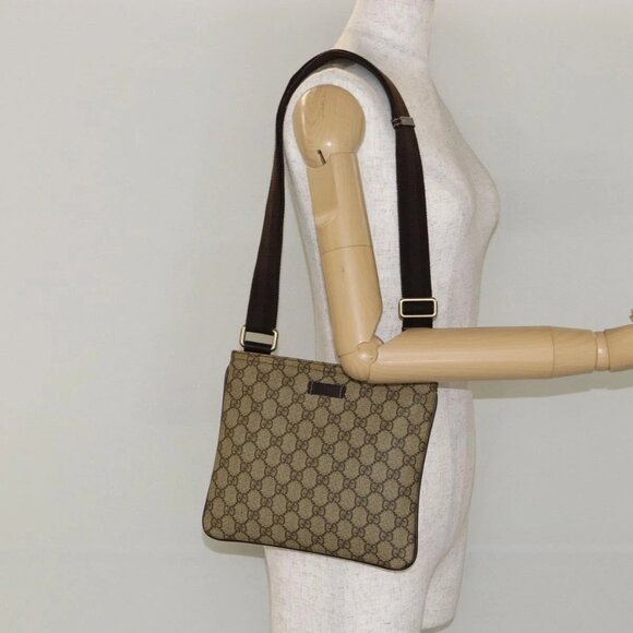 GUCCI GG Supreme Shoulder Bag PVC Beige Gold 201538 Auth yk19709 - Picture 1 of 16